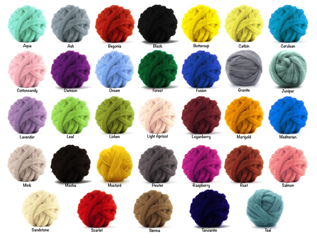 1 Oz Bulky Wool Roving Solid Colors - Select From 33 Colors - Etsy