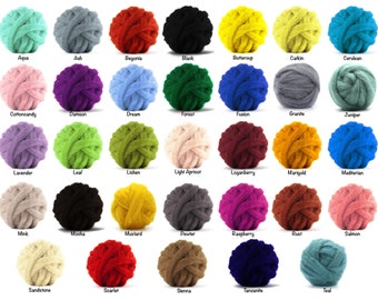 1 oz Bulky Wool Roving Solid Colors - Select from 33 Colors