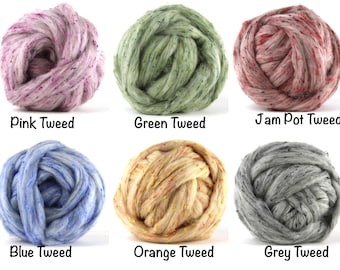 Wool Roving Tweed Blend 4oz - Colors Available - Pink / Green / Jam Pot / Blue / Orange / Grey / Natural