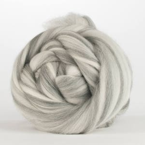 Merino Wool Top - Mixed Natural White and Grey- 4 ounces