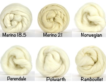 Natural Wool Roving 1 oz - Select- Merino 18.5 / Merino 21 / Norwegian / Perendale / Polwarth / Rambouillet, Spinning Fiber, Felting Fiber