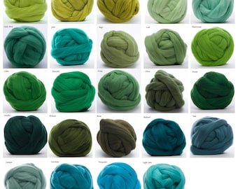 Merino Wool Roving 22.5 Micron - 1 oz, 18 Green colors available, Combed Top / Spinning Fiber / Felting Fiber