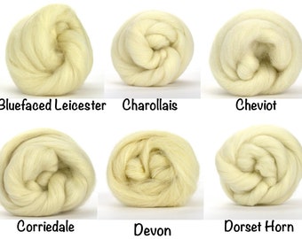 Natural Wool Roving 16 oz - Select - Bluefaced Leicester / Charollais / Cheviot / Corriedale / Devon / Dorset Horn