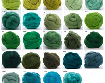 Merino Wool Roving 4 oz -  22.5 Micron, 18 Green colors available, Combed Top / Spinning Fiber / Felting Fiber