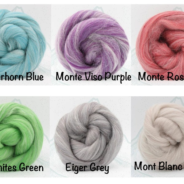 4 oz Merino and Alpaca Roving Combed Top available in six colors