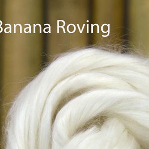 May include: White banana fibre roving, a natural material used for spinning and crafting.