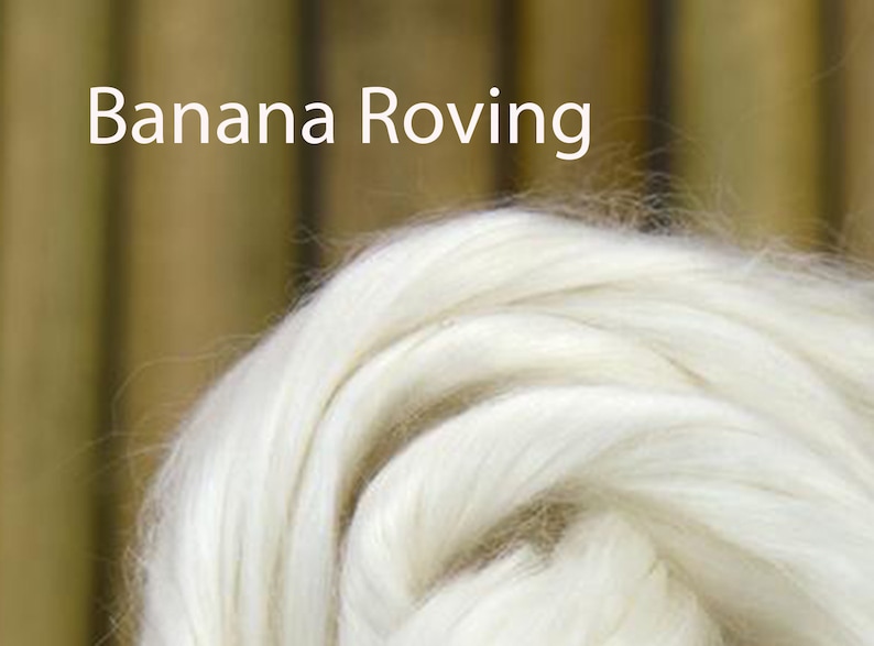 May include: White banana fibre roving, a natural material used for spinning and crafting.