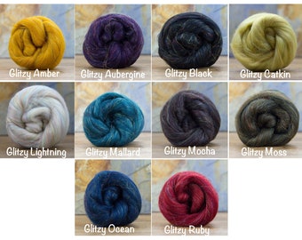 Glitzy Merino Roving - 1 oz - Available in 10 Colors - Spinning Fiber