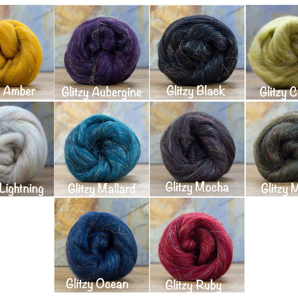 Glitzy Merino Roving - 1 oz - Available in 10 Colors - Spinning Fiber