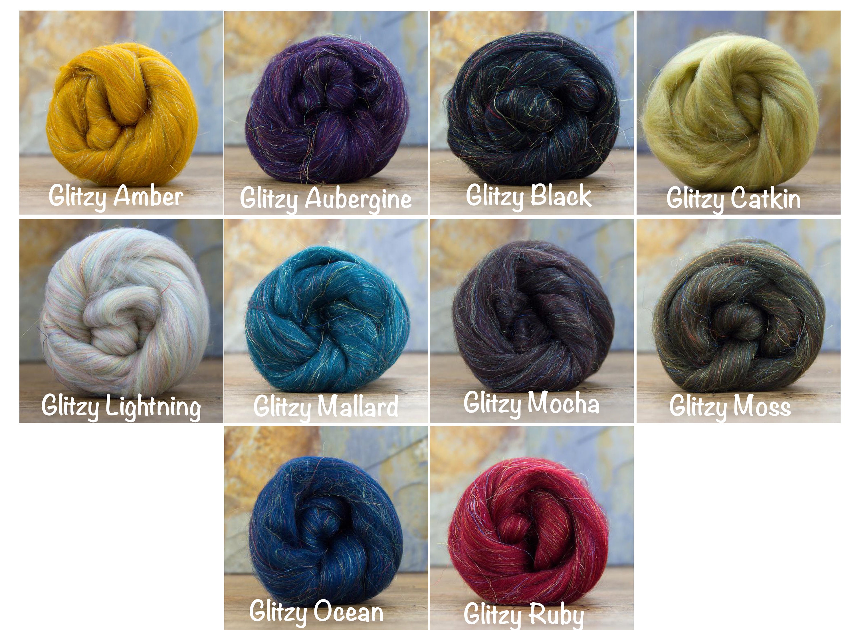 Glitzy Merino Roving - 1 oz - Available in 10 Colors - Spinning Fiber