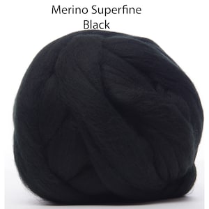 Superfine Merino Wool Combed Top - Black - 4 ounces