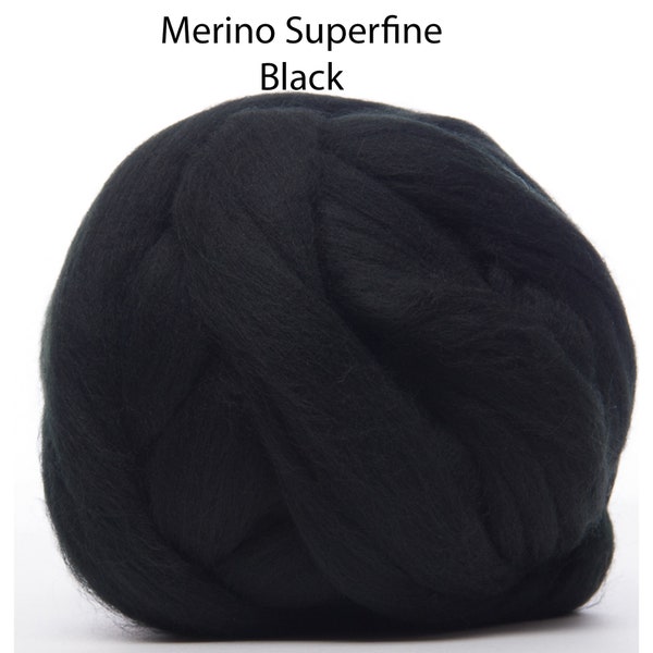 Superfine Merino Wool Combed Top - Black - 4 ounces