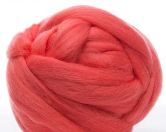 Merino Wool Top - 22.5 micron -Coral - 4 ounces