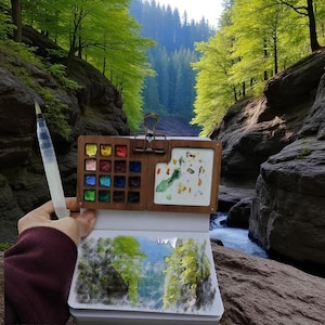 Travel Watercolor Palette with 15 mini pans, Watercolor Set, Custom Wooden Box, Go Draw, Pocket Watercolor Paint, Back to school gifts