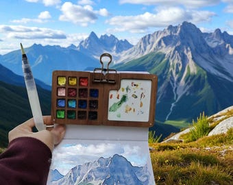 Mini paleta de acuarela de nogal, kit de pintura portátil para viajes