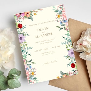 Wildflower wedding Invitation, Floral Boho wedding Invitation template ,  Floral Template, Wildflower Invitation,garden wedding invitation