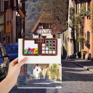 Caja de pintura portátil con juego de viaje de 15 colores, paleta de acuarela en caja de nogal, juego de pintura para artistas, regalo perfecto para pintores, suministros de arte portátiles