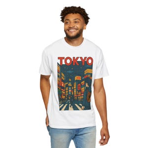Tokyo Night Unisex Garment-Dyed T-Shirt, Urban Style Tee, Tokyo Shibuya Night Scene T-Shirt , Manga Style Japan Streetwear Tee