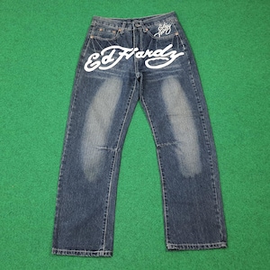 希少 エドハーディー×レッドペッパーストレートデニム スカル刺繍