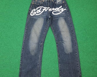 Vaqueros vintage con logotipo personalizado de Ed Hardy y Christian Audigier