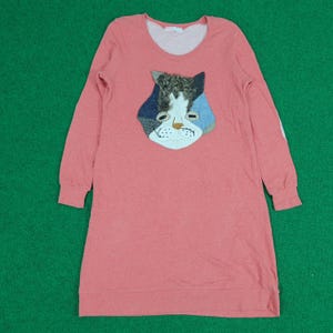 Vintage Nenet Cat Patchwork Sweatshirt Dress Kawaii Jumper