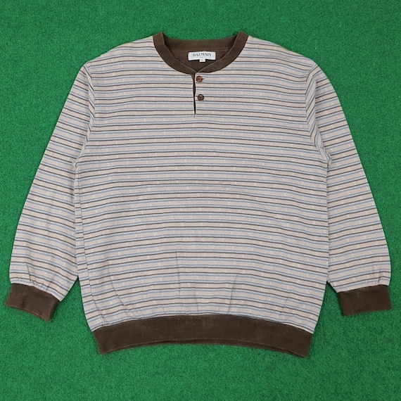 Balmain, Vintage Balmain Paris Stripes Button Sweatshirt