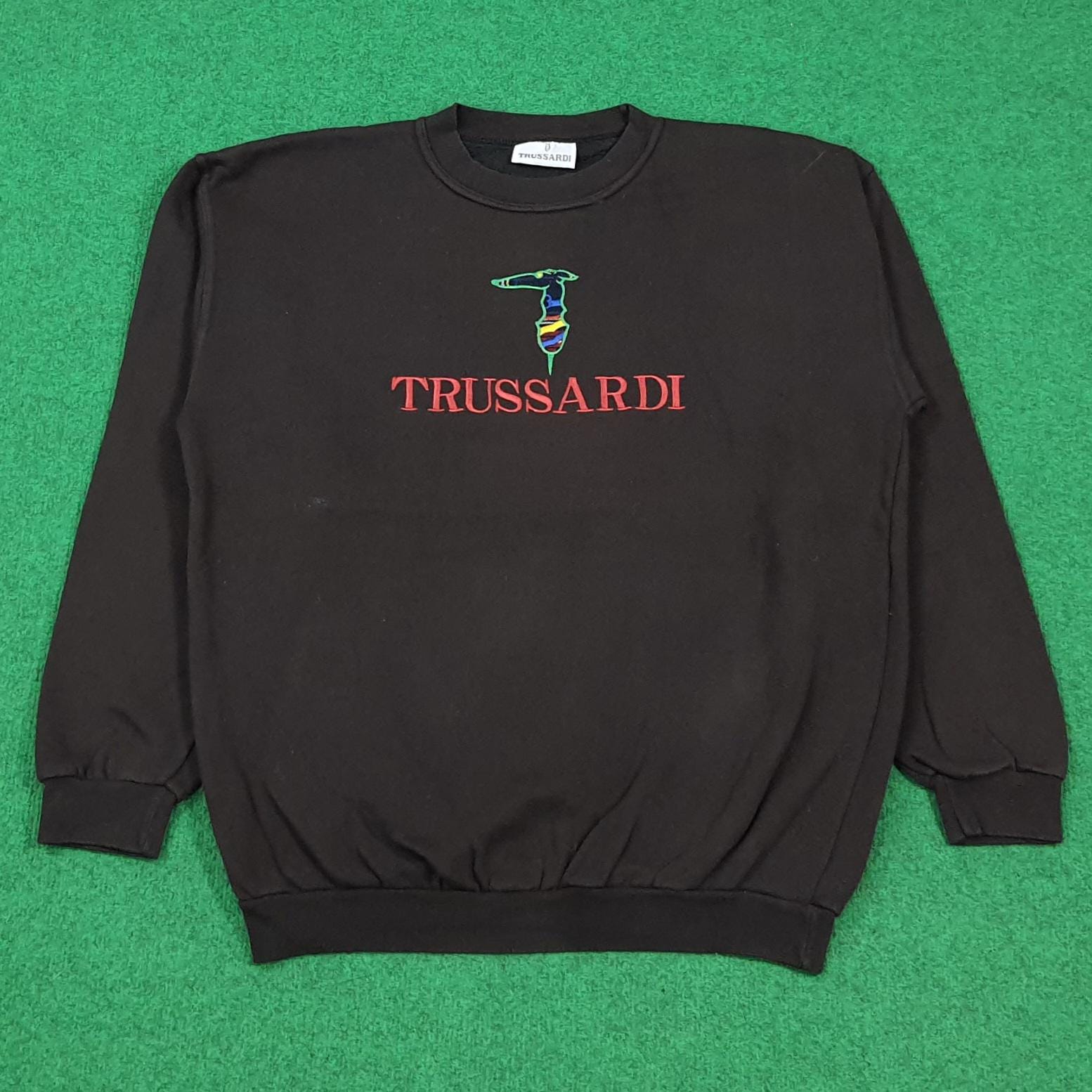 Trussardi, Vintage 90s Trussardi Italy Tartan Logo Sweatshirt