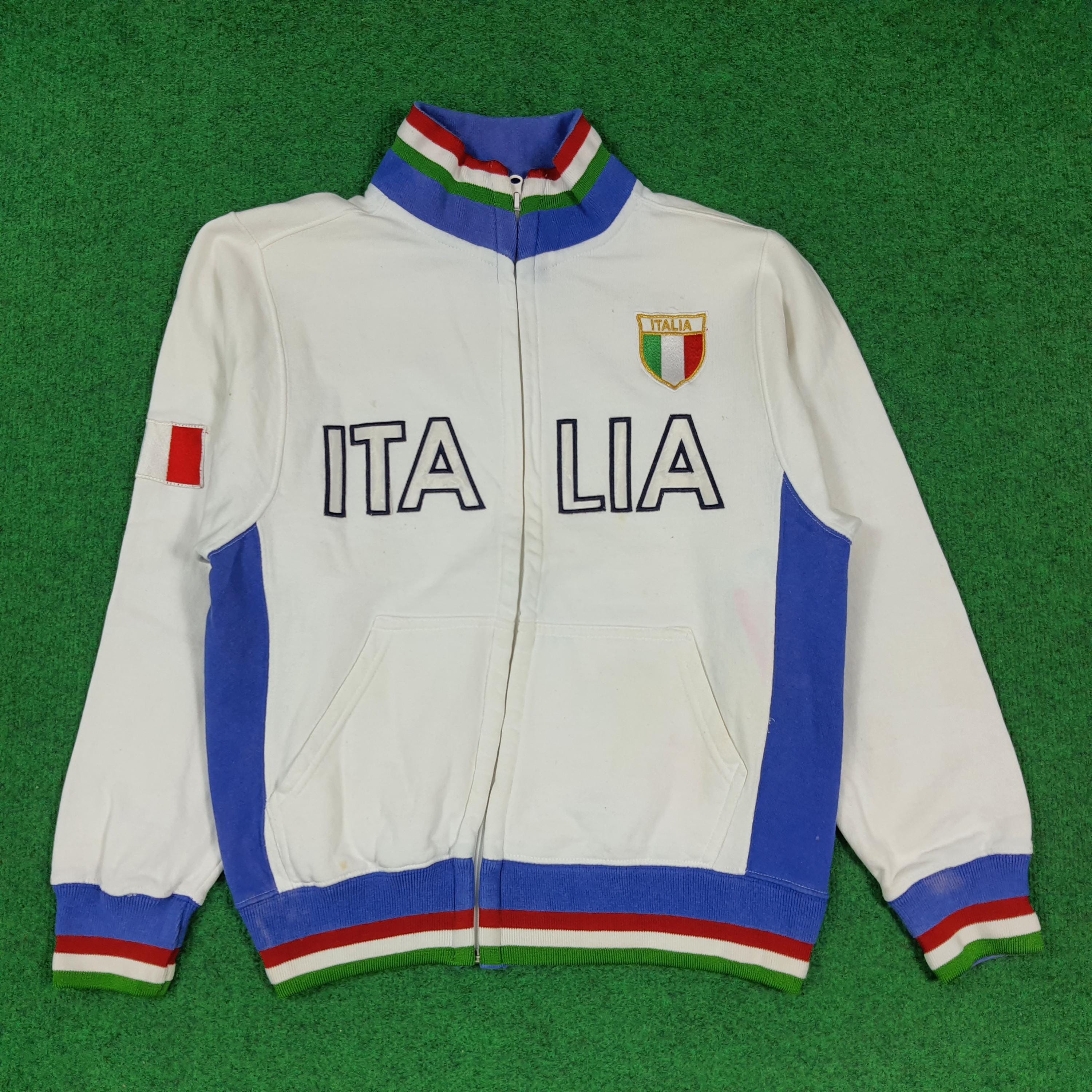 Sport FC Italy Italian National Football Retro Track Men's Top Jacket Zipped Jumper, Colour: white., XS
