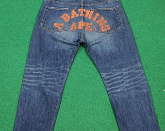 Vintage BAPE Japan Spellout Logo Jeans Nigo Era