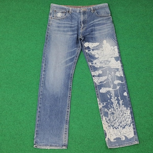 Vintage Japanse kunststijl jeans van het Japanse merk