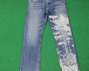 Vintage Japanse kunststijl jeans van het Japanse merk