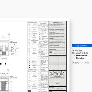 Pu&ograve; includere: Disegno architettonico con legenda e simboli, inclusi simboli architettonici ed elettrici. Il disegno include il testo "stack." e "Completamente modificabile".