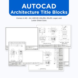 Plantilla de bloque de título de AutoCAD Architects DWG / A0-A3, ARCH D, 20x30, Legal, Carta / Personalizable + Detalles de cocina y baño + Leyendas de dibujo