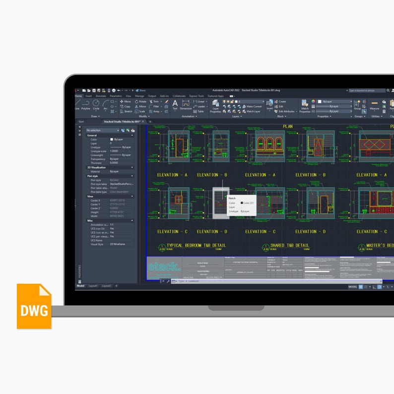 Pu&ograve; includere: Un laptop che mostra planimetrie architettoniche con prospetti e dettagli. Lo schermo mostra un'interfaccia di programma CAD con un disegno dettagliato di un edificio. Un'icona di file DWG &egrave; visibile.