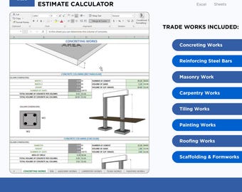Calcolatore per la stima dei materiali da costruzione – Sistema metrico e imperiale / Fogli Google ed Excel / Computo metrico dei materiali