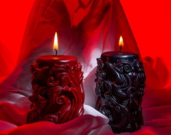 Pillar soy wax gothic candle | Dark aesthetic witch| Home decor celebration| Gift for her handmade