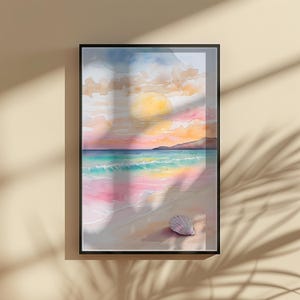 Tropical Beach Sunset Digital Wall Art, Coastal Decor, Printable Ocean Landscape, Vibrant Sunset Artwork for Home & Office Wall Decoration