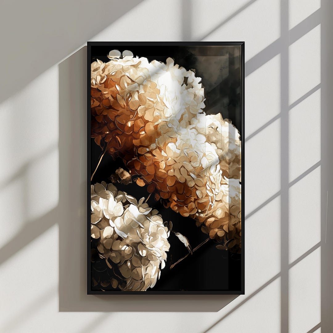 Golden Glow Hydrangea Floral Print Digital Wall Art, Vibrant Home Decor ...