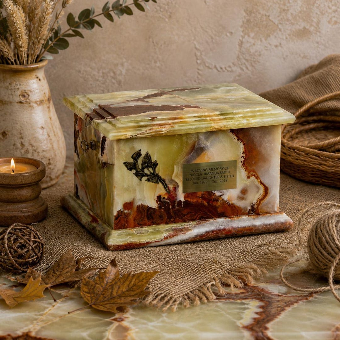 Stone Cremation Box Natural Onyx Stone Cremation Urn for Ashes Adult, Solid Stone Memorial ...