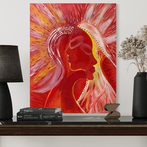 Almei ART. Abstract Feminine Energy Painting | Empowered Woman Silhouette Art | Fire and Sun Inspired | Original Acrylic Canv