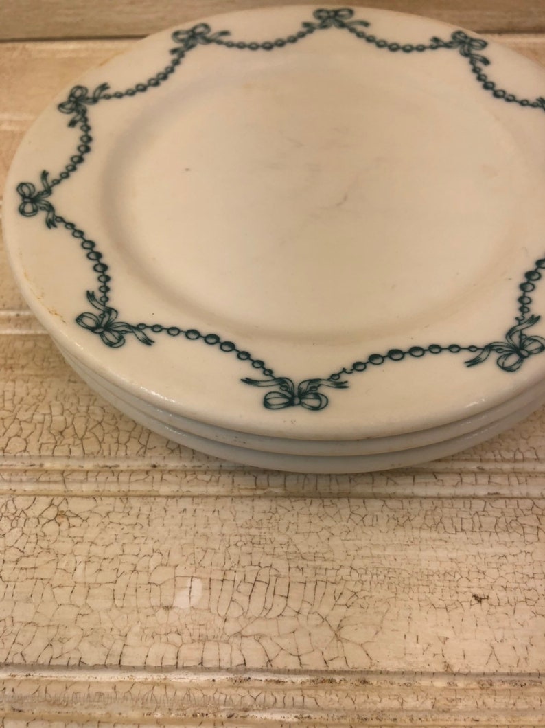 Vintage O P and Company Syracuse Dusty Blue Ironstone Dessert Plates