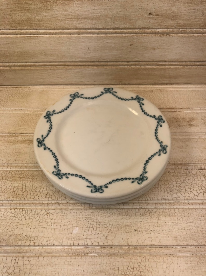 Vintage O P and Company Syracuse Dusty Blue Ironstone Dessert Plates
