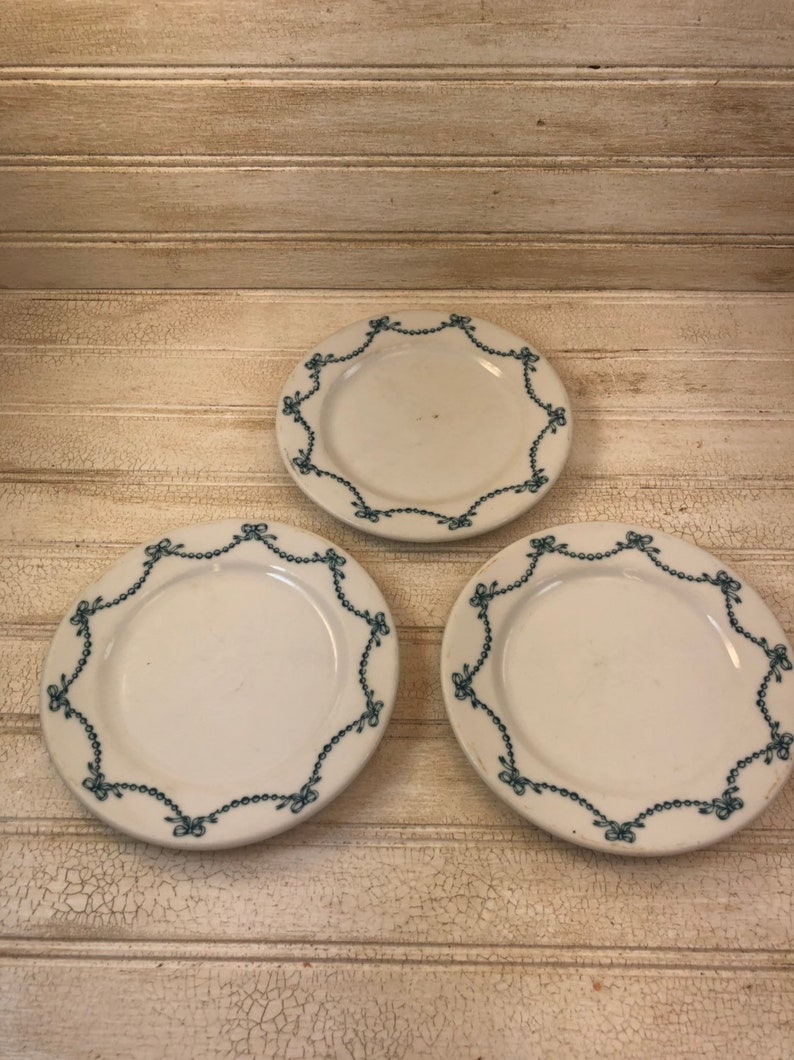 Vintage O P and Company Syracuse Dusty Blue Ironstone Dessert Plates