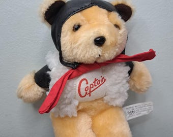 Osito de peluche vintage PMS "El Capitán": peluche retro de piloto/aviador de los años 90, 18-20 cm