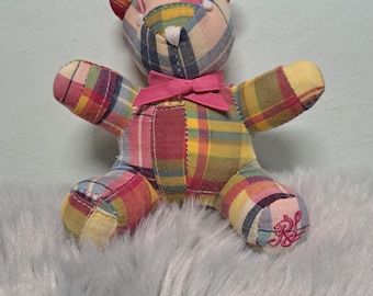 Rare Vintage Ralph Lauren Patchwork Teddy Bear, Mini 4.5" Madras Plaid Polo Bear Plush, Collectible RL Embroidery Preppy Nursery Decor Gift