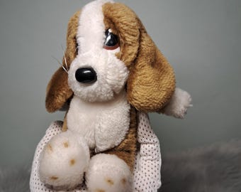 Vintage 1987 Applause Sad Sam Basset Hound Plush Dog 7" | Retro 1980s Sad Eyes Stuffed Animal, Item 47562, Collectible Plushie Toy