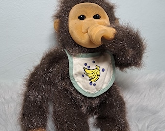Vintage Hosung Monkey Hand Puppet Plush Flocked Face, Yellow