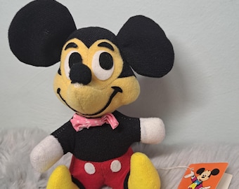 Vintage 1970s Disney Mickey Mouse Plush Toy with Original Tags, Walt Disney's Favorites Stuffed Mickey 6.5", Collectible Retro Toy