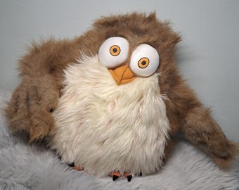 Rare Swiss Vintage Owl Plush CPT AG Basel • 1990s Interactive Sound Owl Stuffed Animal • Limited Edition Ultra-Soft Furry Promo Plushie 26cm