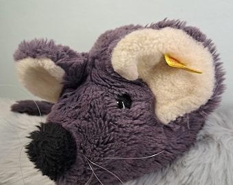 Souris Steiff vintage Cozy Fiep 5391/30, peluche violette, grande taille (30 cm), Allemagne 1980, jouet Steiff de collection rare avec étiquette et bouton à l'oreille